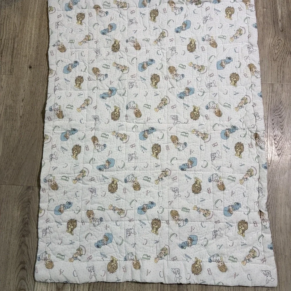 Vintage Precious Moments Alphabet ABC PinkCrib Blanket Quilt Homemade 41